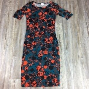 LuLaRoe Julia Blue Black Orange Floral Print Dress